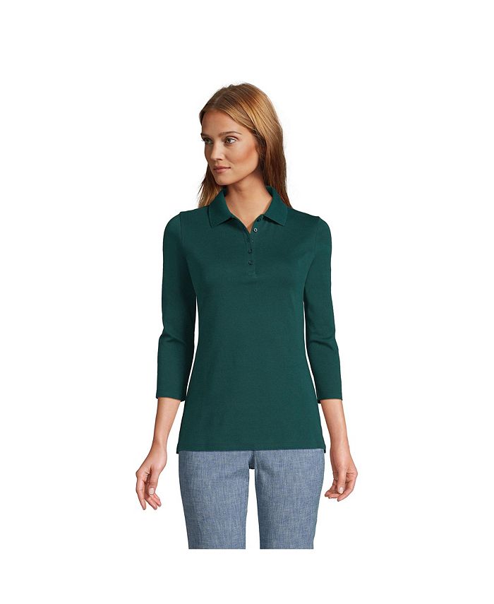 Lands' End Petite 3/4 Sleeve Cotton Interlock Polo Shirt Macy's