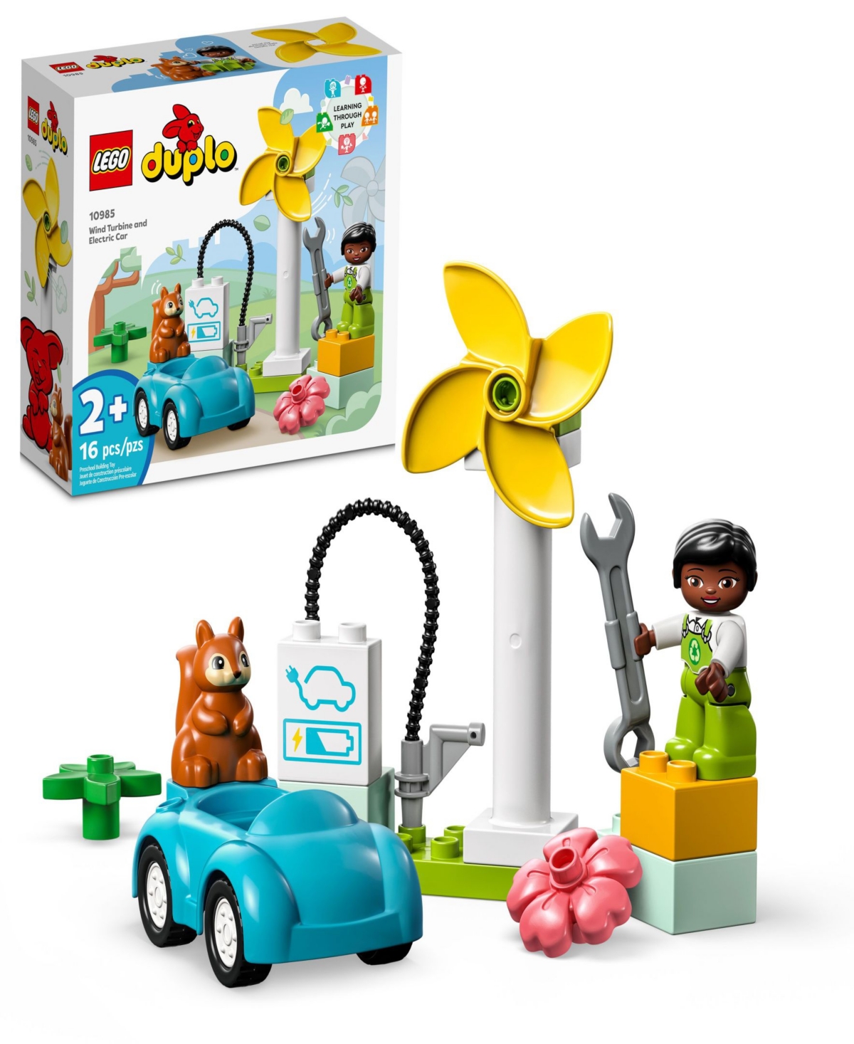 Lego Babies' Duplo Town Wind Turbine And Electric Car 10985 Building Toy Set 16 Pieces In Multicolor