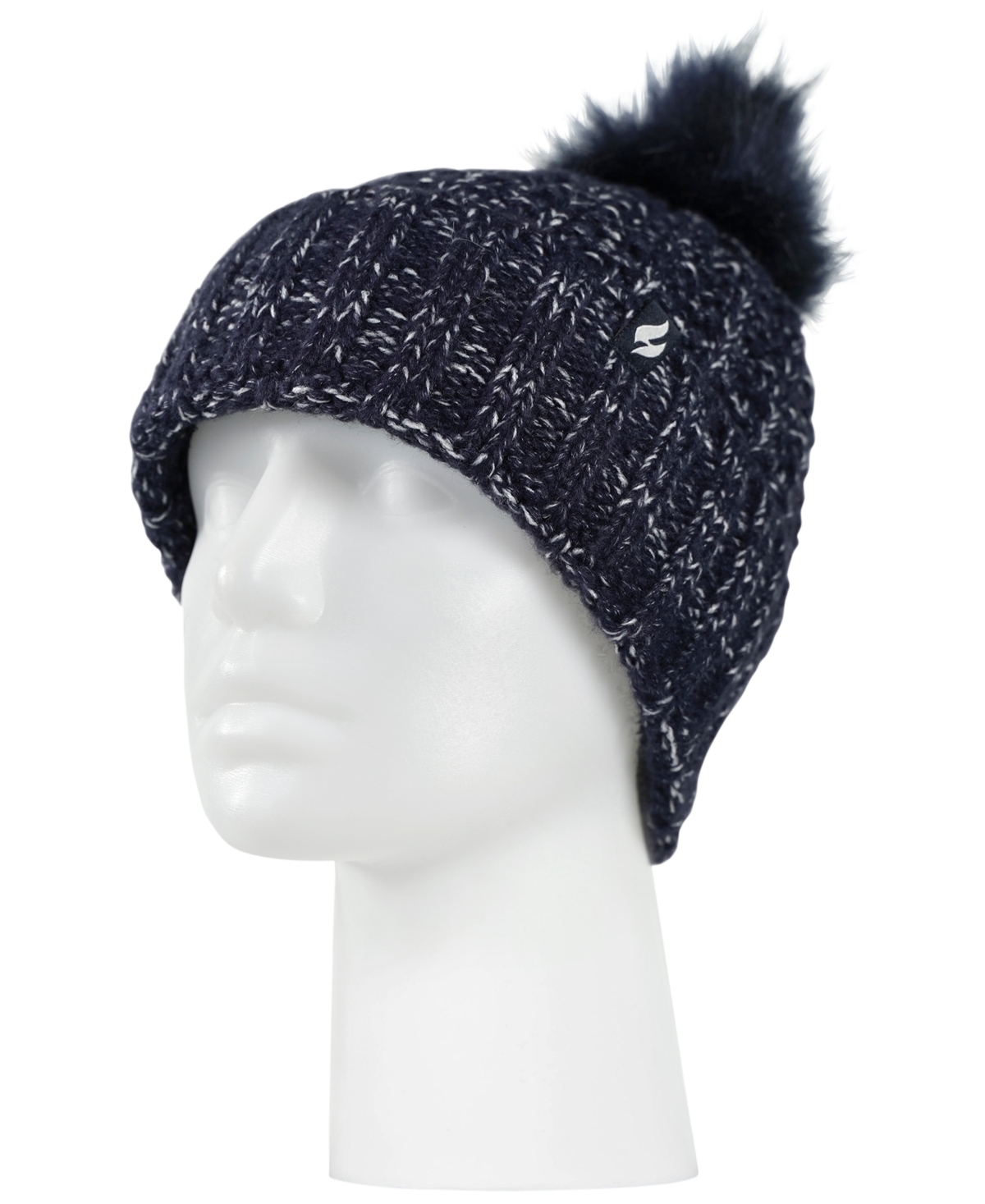 Heat Holders Women's Marseille Ribbed Roll-up Pom-pom Hat In Navy