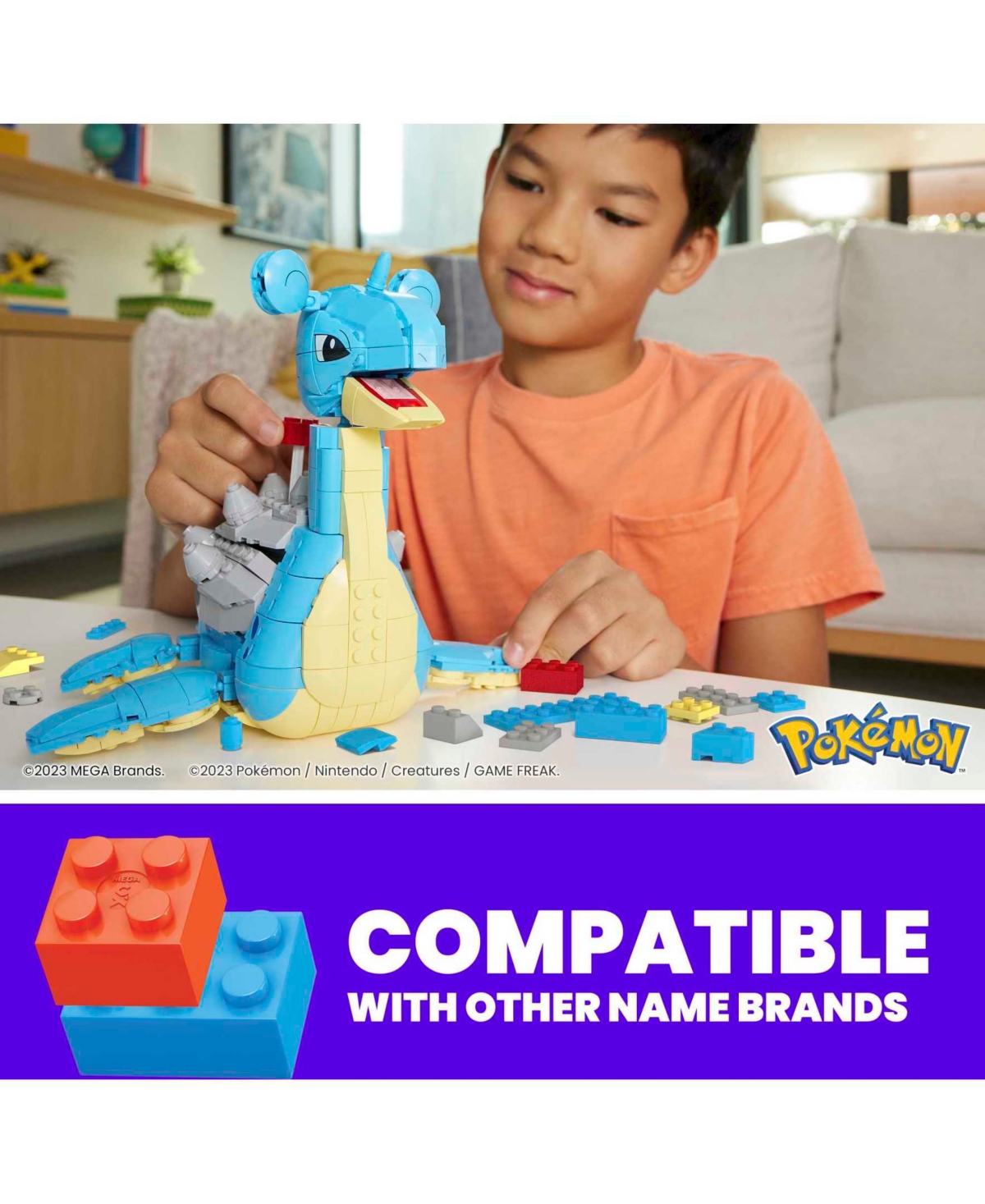 Shop Pokémon Mega Pokemon Lapras Building Toy Kit With Action Figure (527 Pieces) For Kids In Multi-color