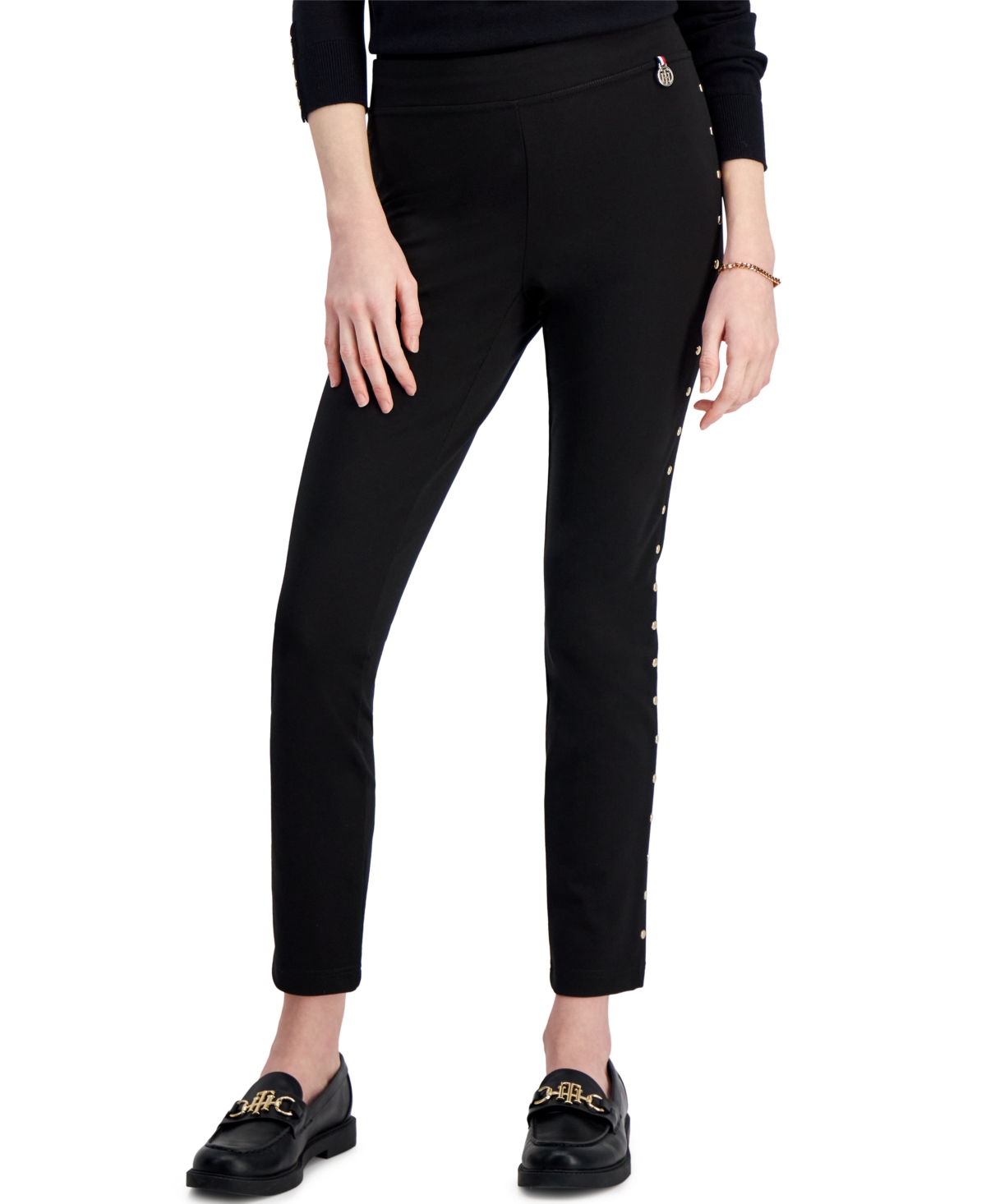 Tommy Hilfiger Women's Studded Ponte-knit Skinny Ankle Pants In Black
