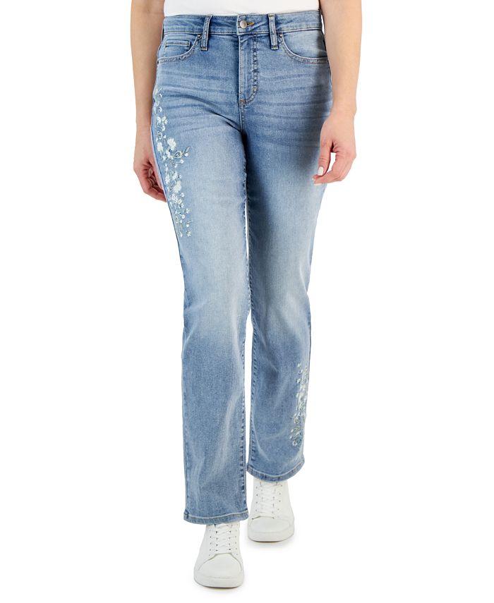 Women's Embroidered High Rise Straight-Leg Jeans, Created for Macy's