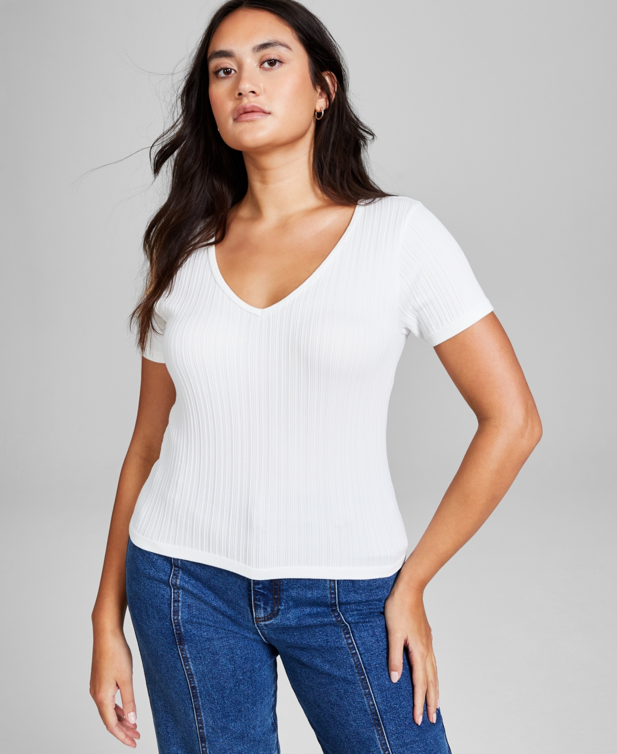 And Now This Women's Ribbed Crewneck Short-sleeve T-shirt, Created For Macy's In Calla Lily