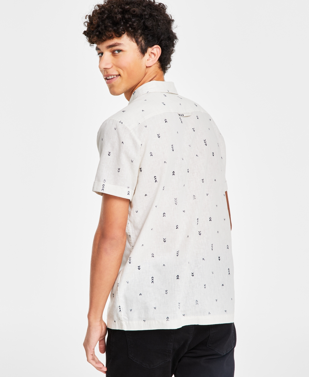 Shop Sun + Stone Men's Carey Abstract Arrows Linen-blend Shirt, Created For Macy's In Vintage White