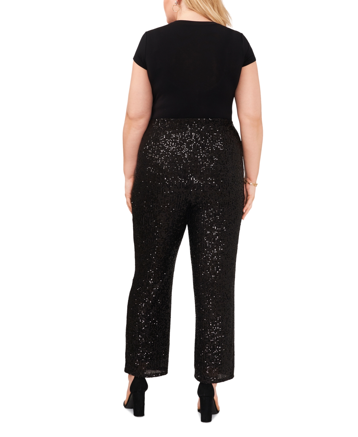 Msk Plus Size Sequined Mesh Pull-On Palazzo Pants