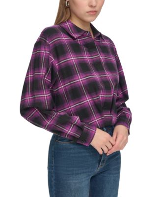 Chemise Femme DKNY JEANS Neuve Avec étiquette – Marron Bordeaux Rayée, Manches Longues, Taille S