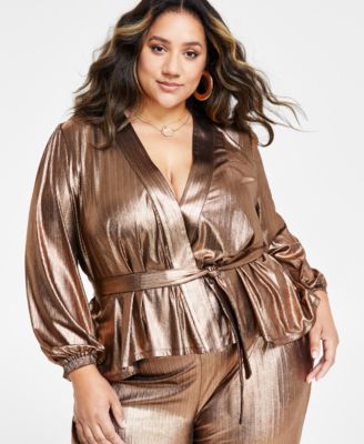 Nina Parker - Trendy Plus Size Metallic Wrap Top