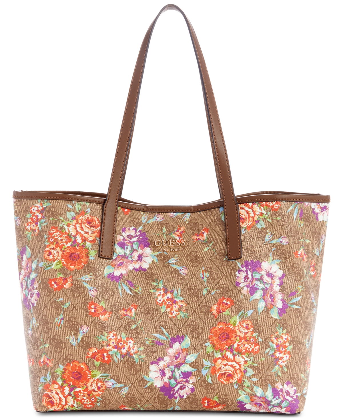 Guess Vikky Medium Floral Tote Latte Logo floral Smart Closet