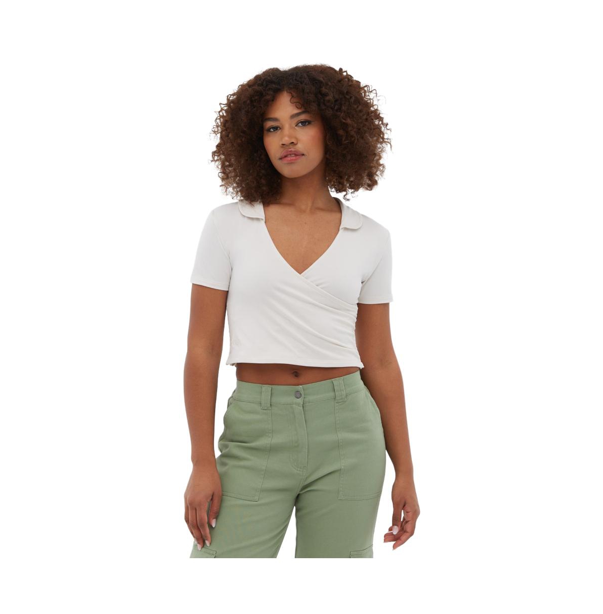 Women's Constance Collared Wrap Crop Top - Marshmallow