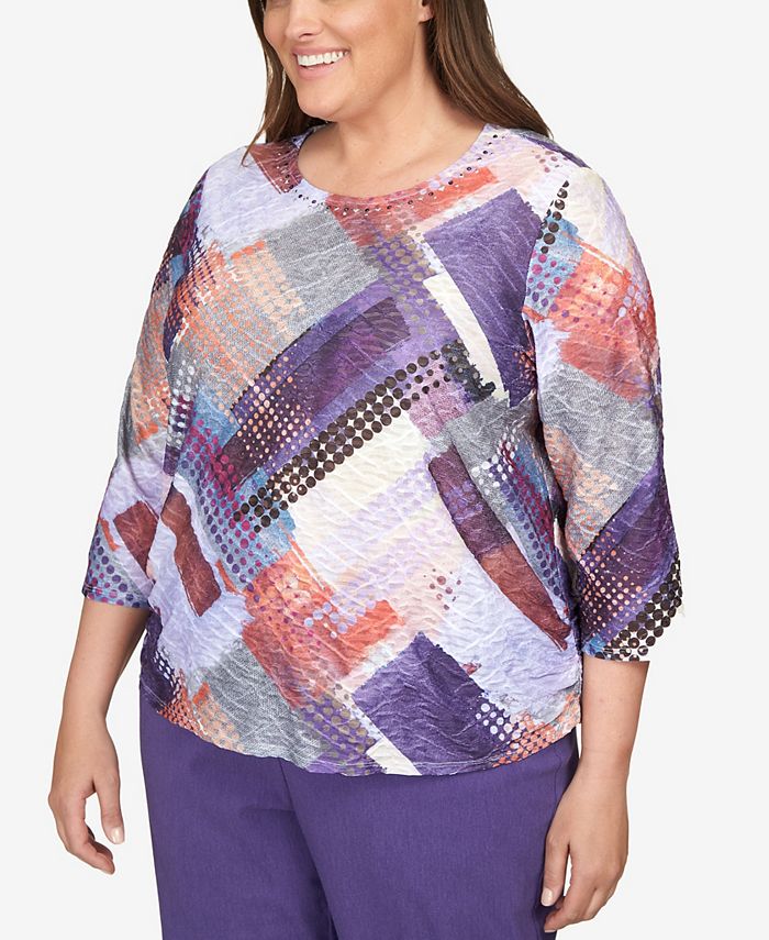 Alfred Dunner Plus Size Point of View Patchwork Dots Embellished Neck