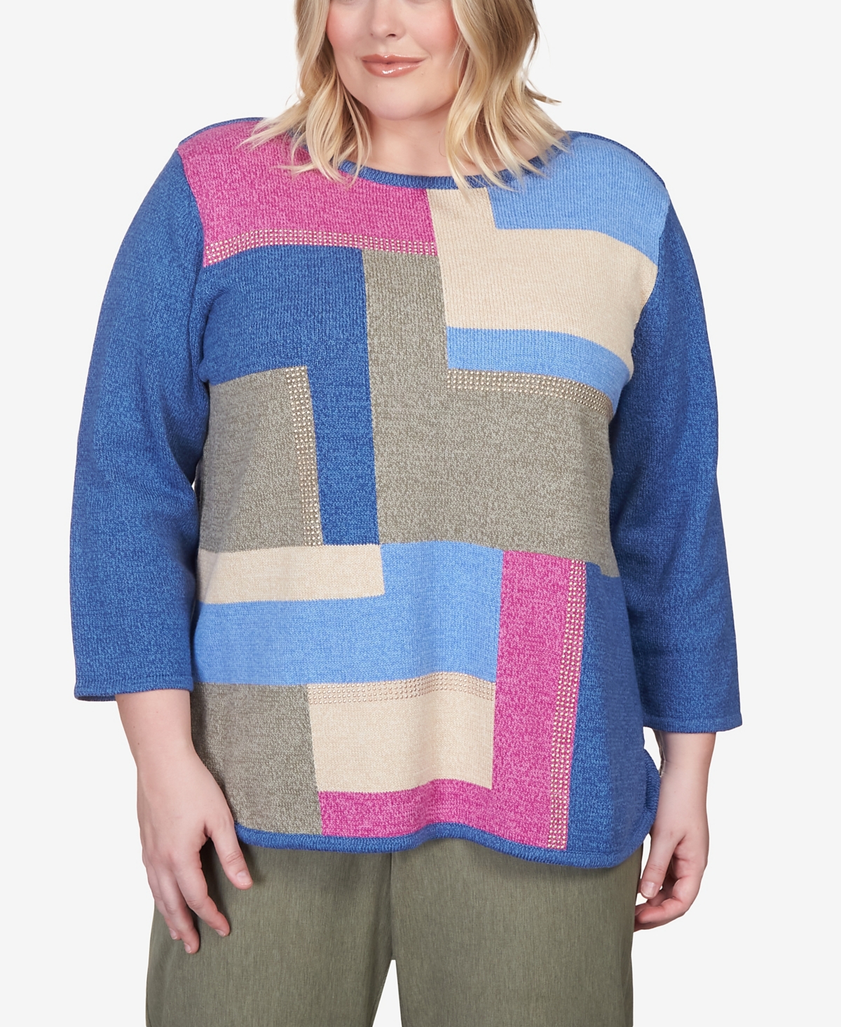 Shop Alfred Dunner Plus Size Chelsea Market Colorblock Crew Neck Sweatshirt In Multi