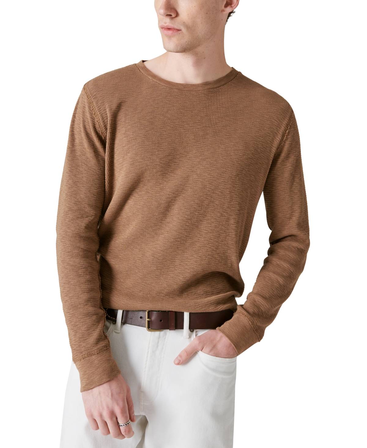 Lucky Brand Garment Dye Thermal T-shirt In Coffee Liqueur
