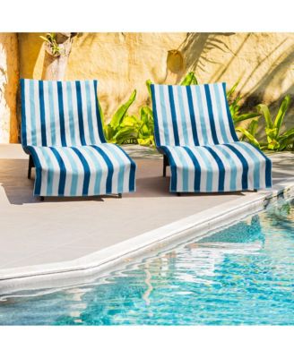 Cabo Cabana Chaise Lounge Chair Covers (2 Pack), Striped Color Options, Soft Cotton, 30x85 in. with 8" Fitted Pocked for Beach Chair