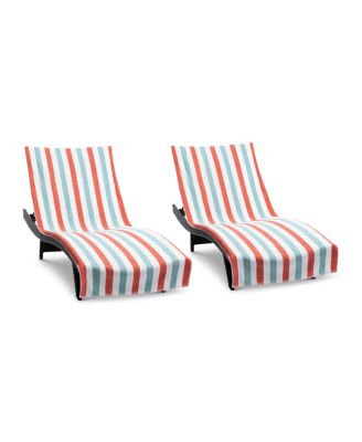 Cabo Cabana Chaise Lounge Chair Covers (2 Pack), Striped Color Options, Soft Cotton, 30x85 in. with 8" Fitted Pocked for Beach Chair