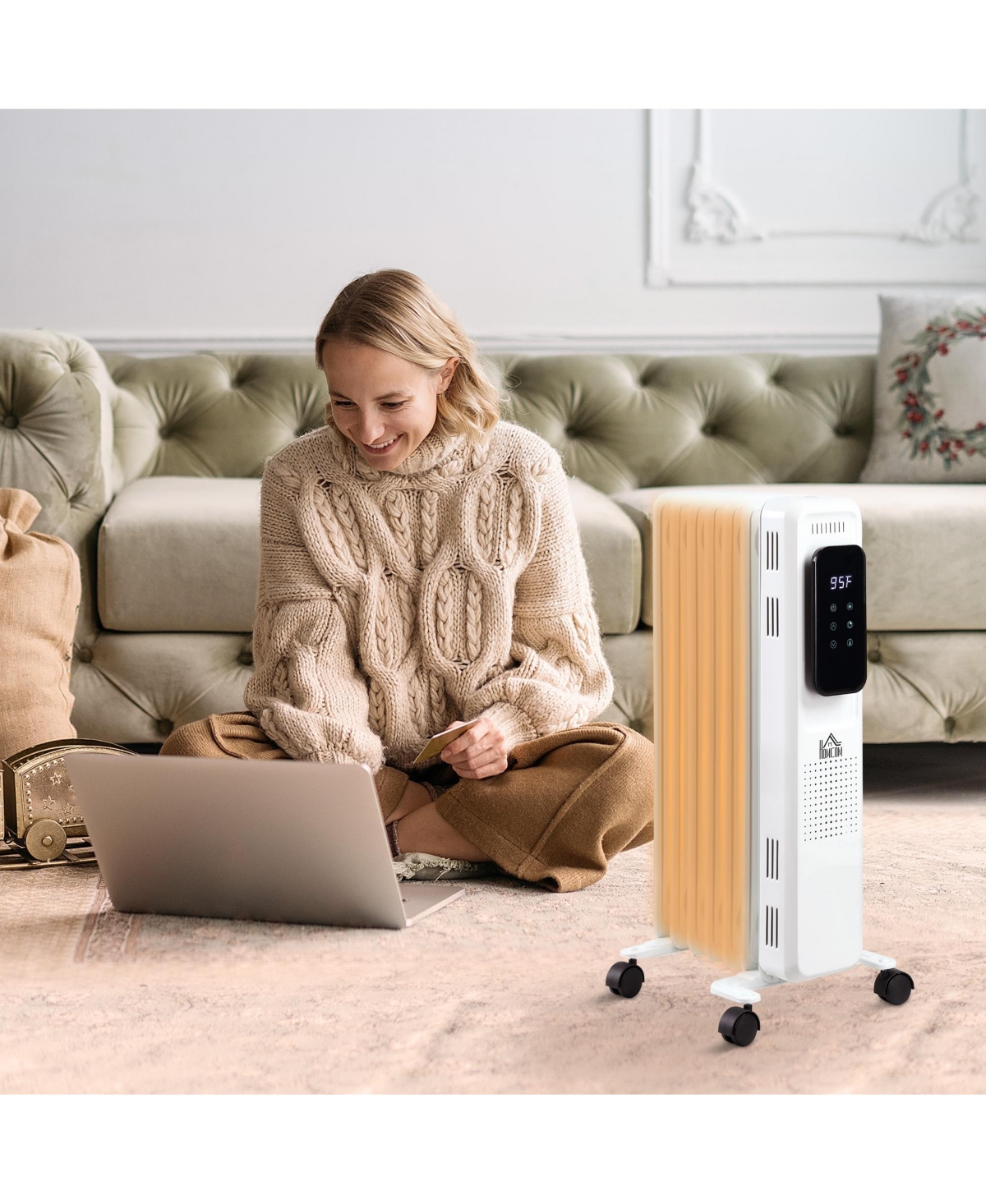Homcom Electric Space Heater, Freestanding 161 Sq. Ft. Heater with 3 Modes, Timer, and Remote, 600/900/1500 W,- White