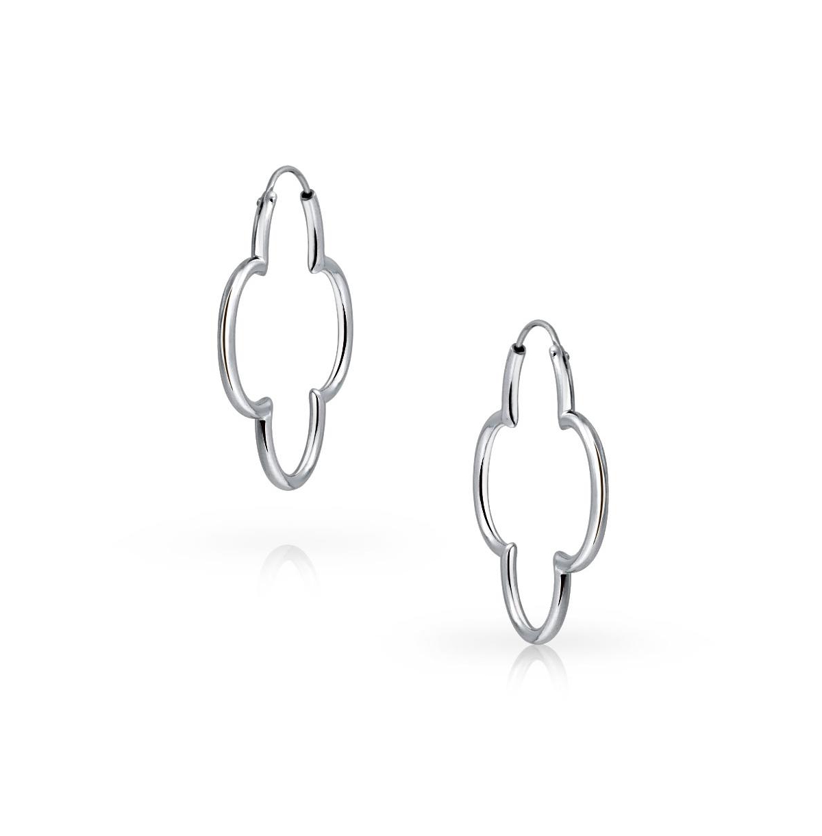 Bling Jewelry Simple Clover Flower Shaped Thin Tube Endless Hoop Earrings For Women Sterling Silver 1.5 In Diameter