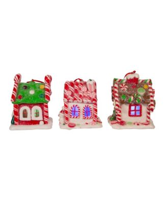 3.5" Battery-Operated Gingerbread LED Candy House, 3 Piece Set