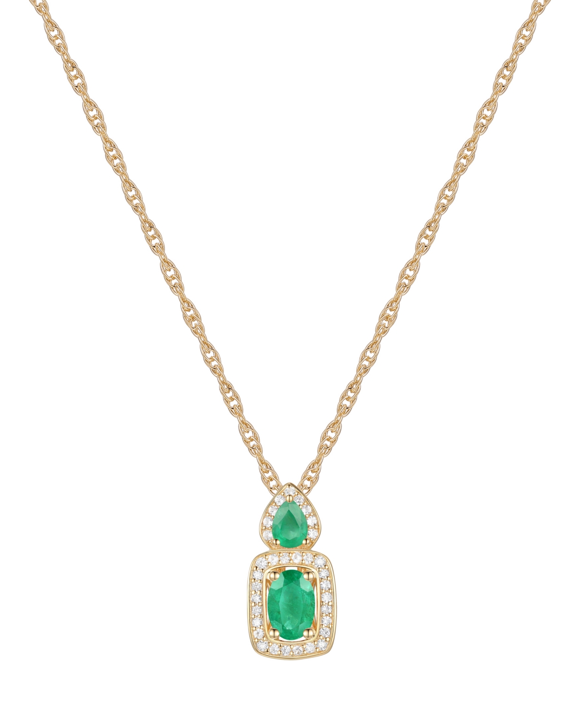 Macy's Emerald (1/2 Ct. T.w.) & Diamond (1/6 Ct. T.w.) Halo 18" Pendant Necklace In 14k Gold