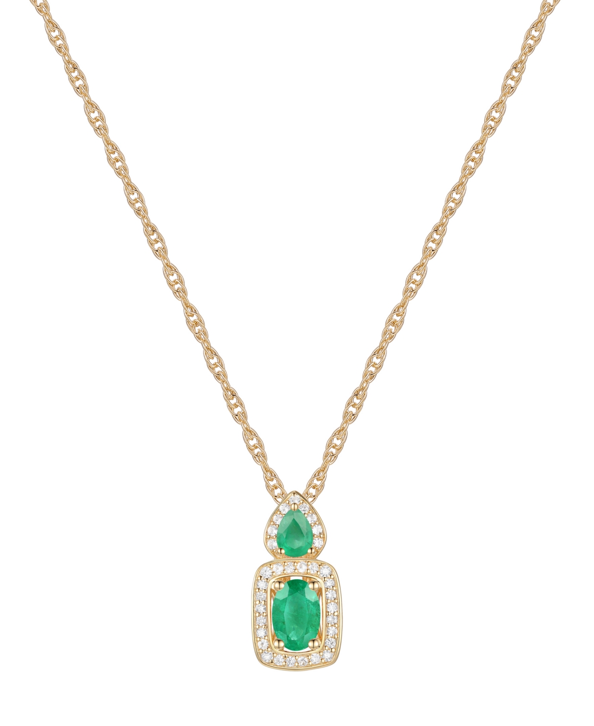 Macy's Emerald (1/2 Ct. T.w.) & Diamond (1/6 Ct. T.w.) Halo 18" Pendant Necklace In 14k Gold In Emerald