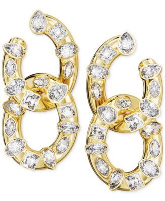 Swarovski - Gold-Tone Crystal Bezel Interlocking Hoop Drop Earrings