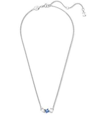 Rhodium-Plated Mixed Crystal Pendant Necklace, 15" + 2-3/4" extender