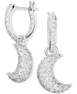 Swarovski - Rhodium-Plated Pav&eacute; Moon Charm Hoop Earrings