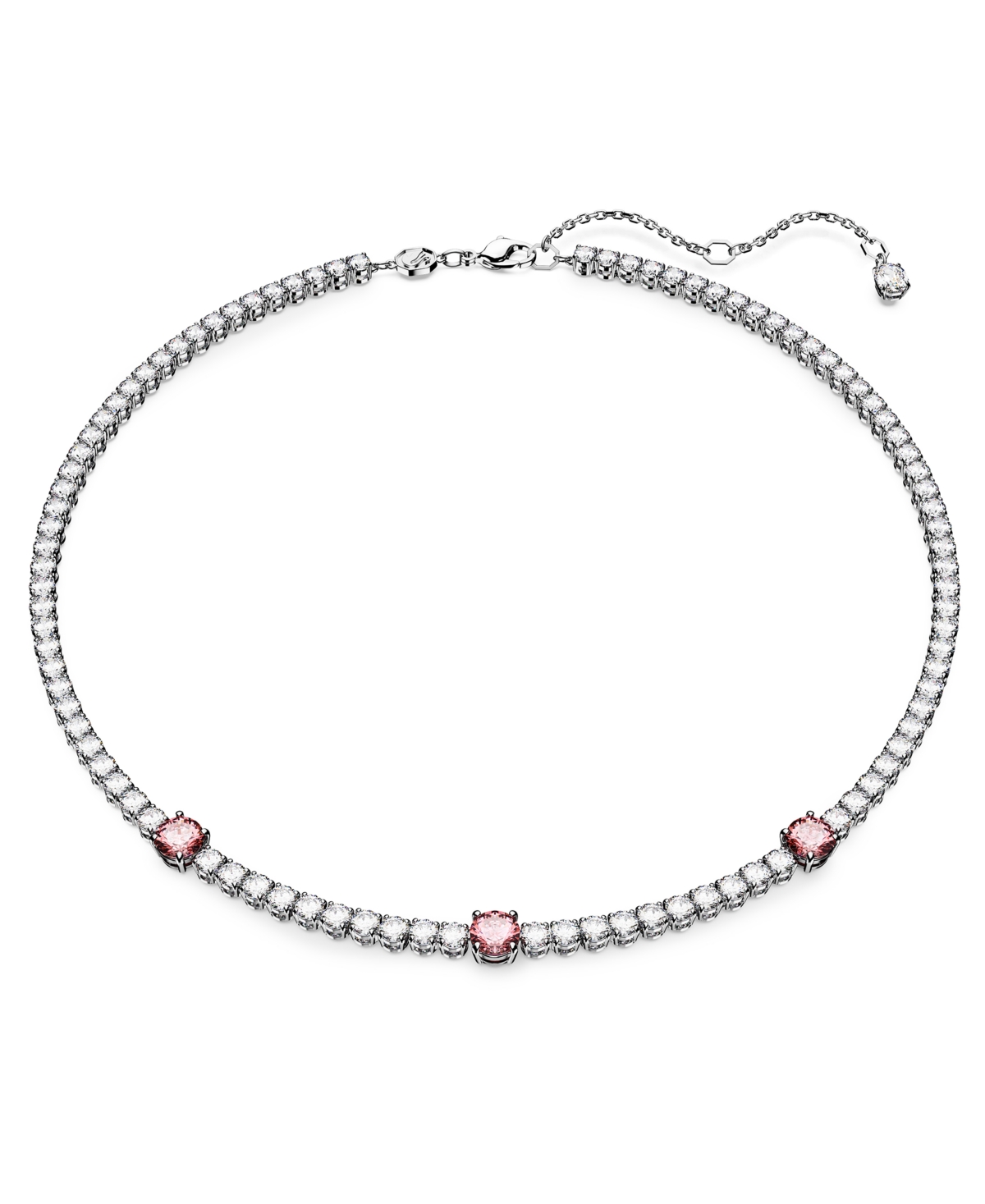 Swarovski Rhodium-plated Mixed Crystal Tennis Necklace, 15" + 2-3/4" In Pink