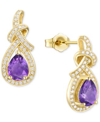 Macy's - Amethyst (1-1/4 ct. t.w.) & Lab-Grown White Sapphire (1/3 ct. t.w.) Swirl Drop Earrings in 14k Gold-Plated Sterling Silver (Also in Additional Gemstones)