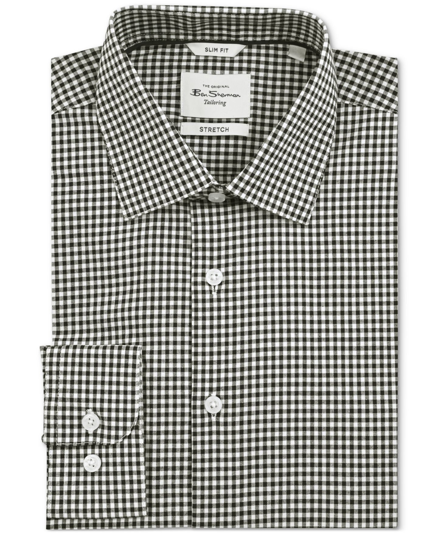 Мужская рубашка Ben Sherman Slim-Fit Gingham, цвет: Чёрный белый — фото 1