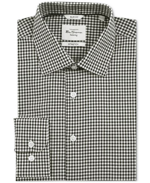 Мужская рубашка Ben Sherman Slim-Fit Gingham, цвет: Чёрный белый