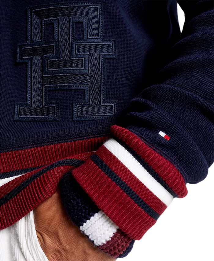 Tommy Hilfiger Men's Monogram Logo Appliqué Knit Varsity Bomber Jacket ...
