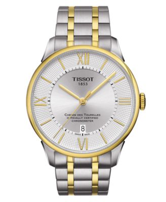 Tissot - Men's Swiss Automatic Chemin des Tourelles Powermatic 80 COSC Two-Tone Stainless Steel Bracelet Watch 42mm