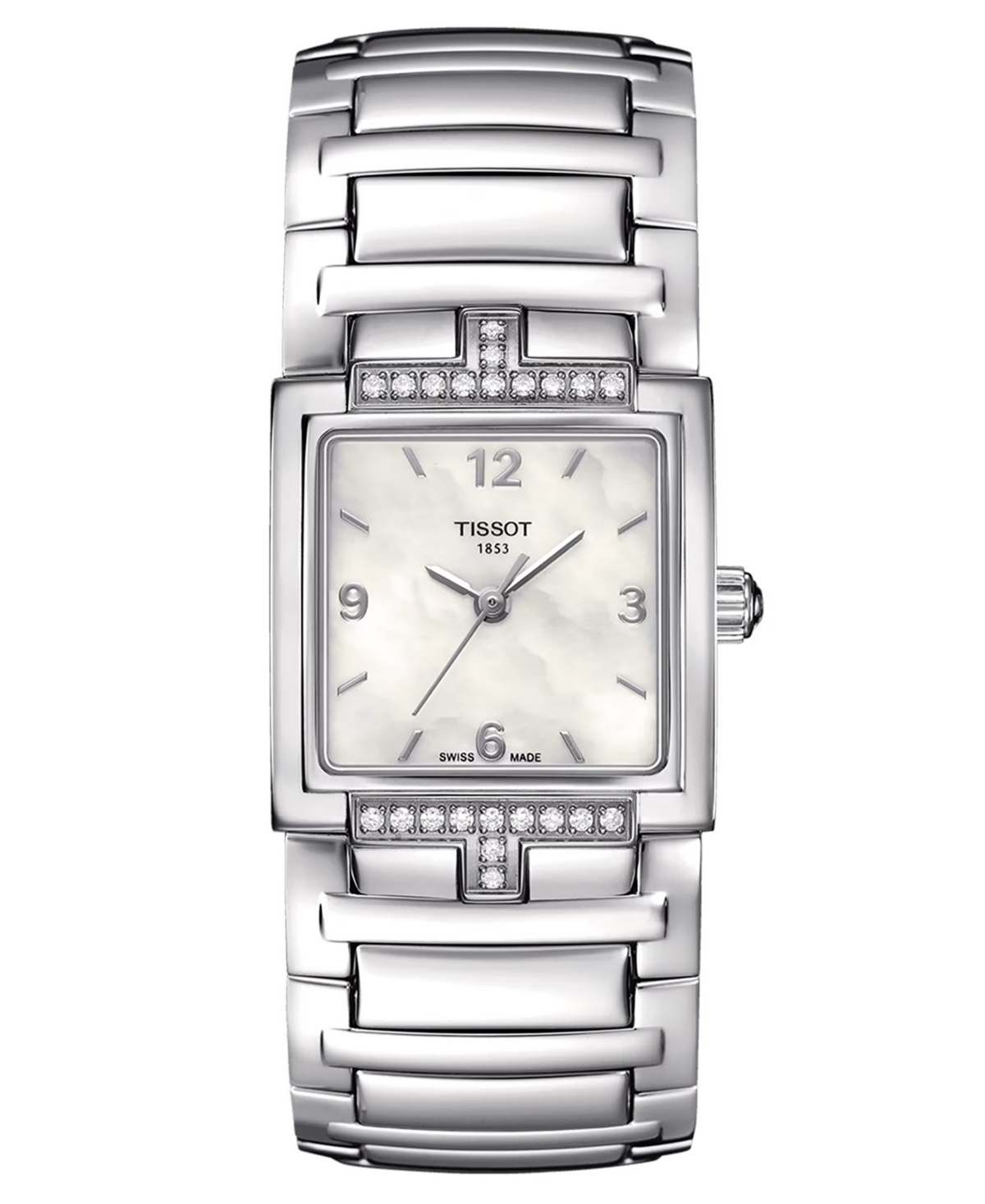 Tissot Women's Swiss T-evocation Diamond (1/6 Ct. T.w.) Stainless Steel Bracelet Watch 23mm In Mother Of Pearl