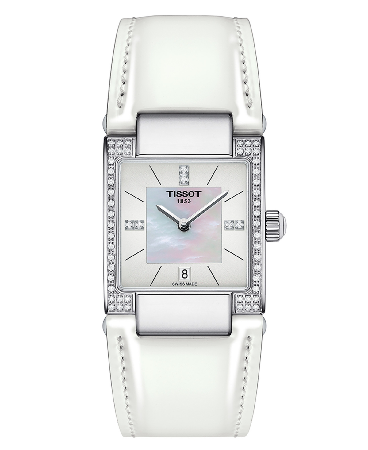 Women's Swiss T02 Diamond (1/6 ct. t.w.) White Leather Strap Watch 23mm - White Mother Of Pearl