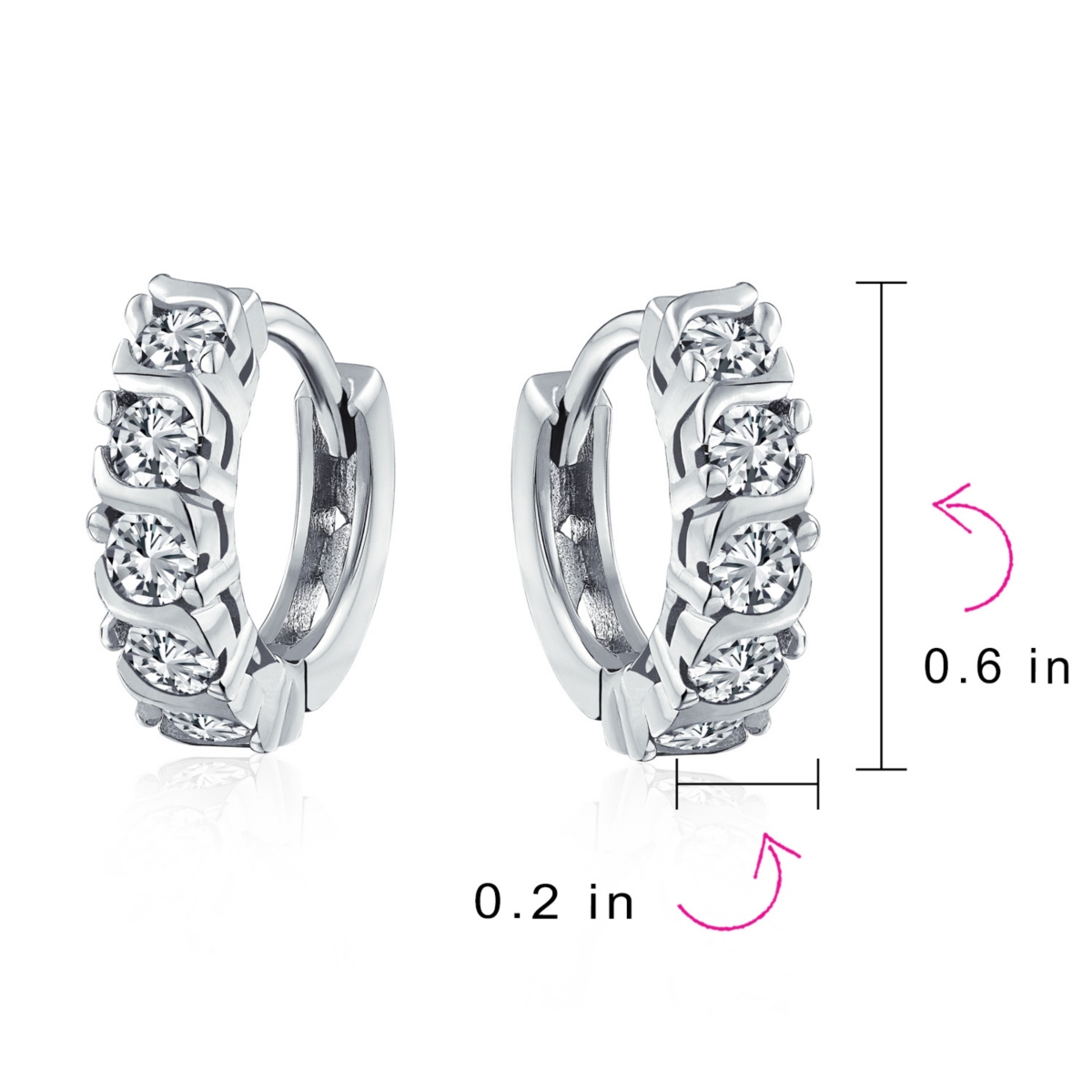 Bling Jewelry Round Solitaire Cubic Zirconia Cz S-Style Wave Kpop Huggie Hoop Earrings For Women Sterling Silver