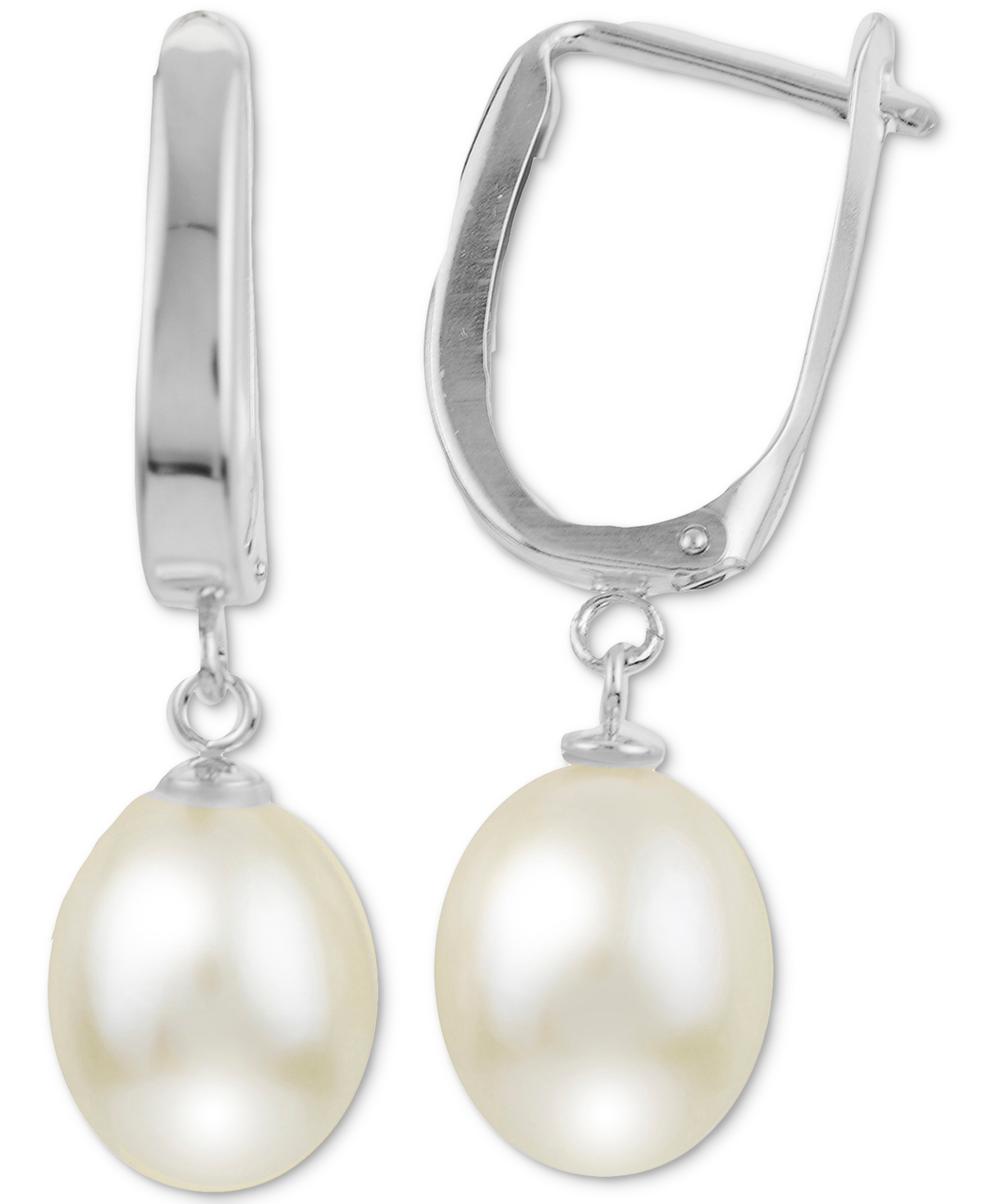 Macy's Cultured Freshwater Pearl (9mm) Leverback Drop Earrings In 14k Gold In White Gold