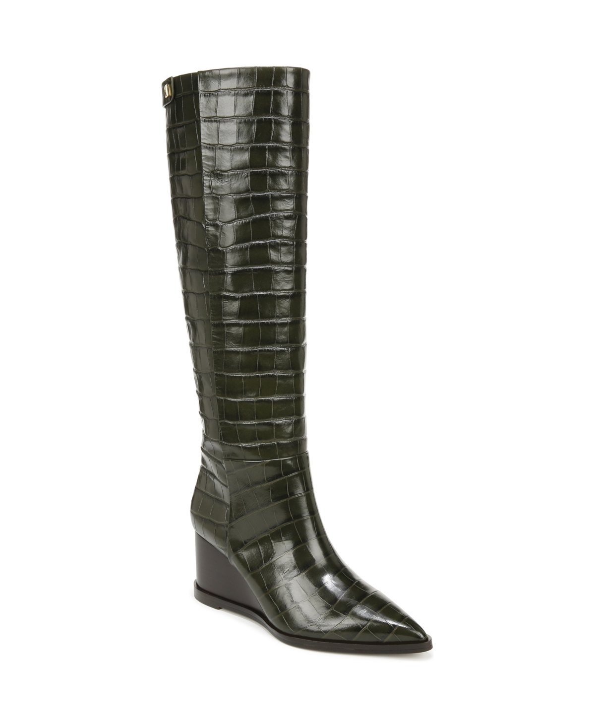 Estella Knee High Boots - Olive Green Croc Leather
