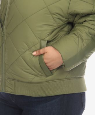 Plus Size Diamond Quilted Puffer Bomber Jacket