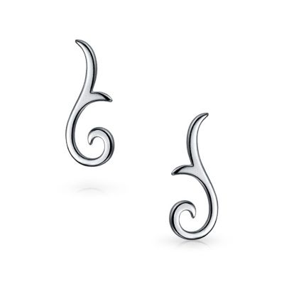 Minimalist Geometric Tribal Scroll Ear Pin Crawlers Climbers Earrings Rose Gold Plated Sterling Silver