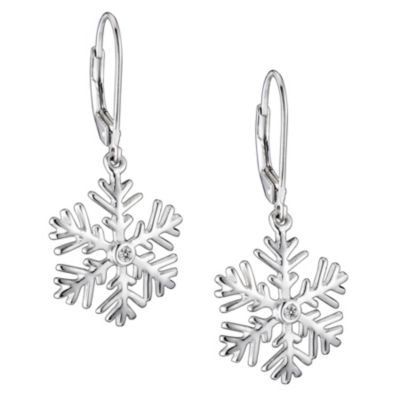 Cubic Zirconia Sterling Silver Snowflake Drop Euro Earrings