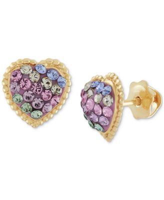 Children's Crystal Heart Stud Earrings in 14k Gold