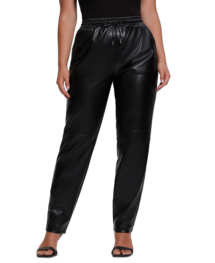 GUESS Women's Viola Faux-Leather Jogger Pants - Macy's