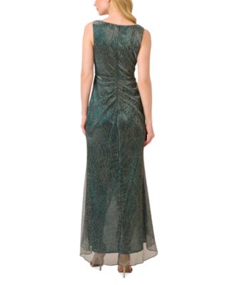 Women's Metallic Ruffled Faux-Wrap Dress