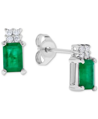 Macy's - Emerald (1-1/5 ct. t.w.) & Diamond Accent Stud Earrings in 14k White Gold