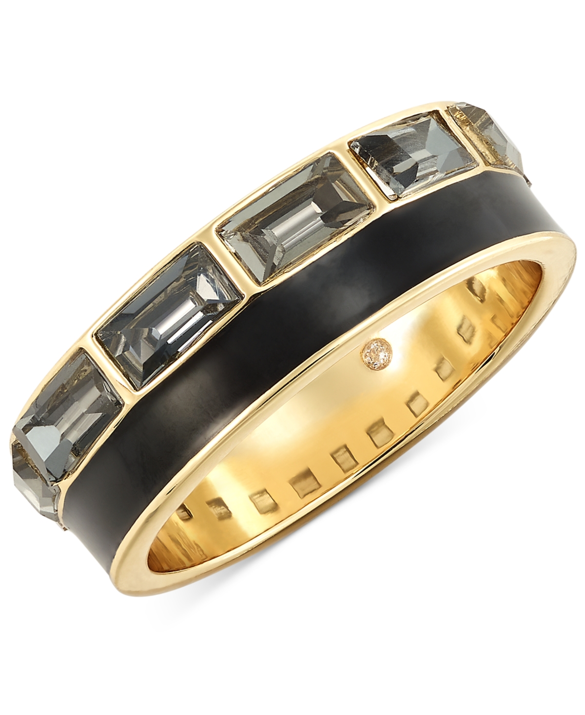 On 34th Gold-tone Stone & Enamel Ring, Created For Macy's In Black