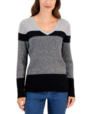 Women's Elsa Cotton Stripe V-Neck Sweater, Created for Macy's