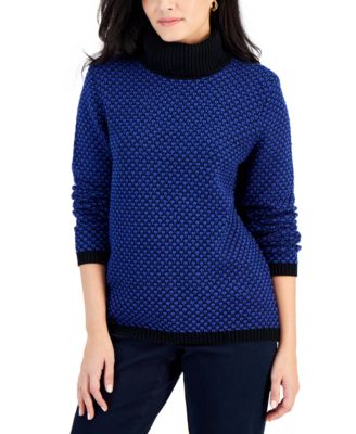 Petite Patterned Tuck-Stitch Turtleneck Sweater, Created for Macy's