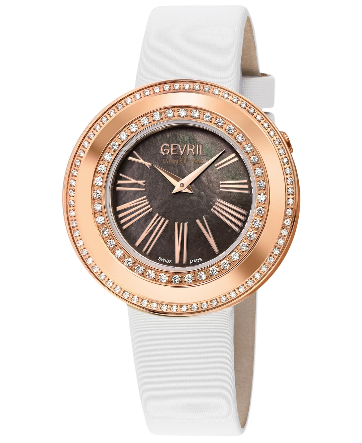 Gevril Women's Gandria White Leather Watch 36mm In Rose