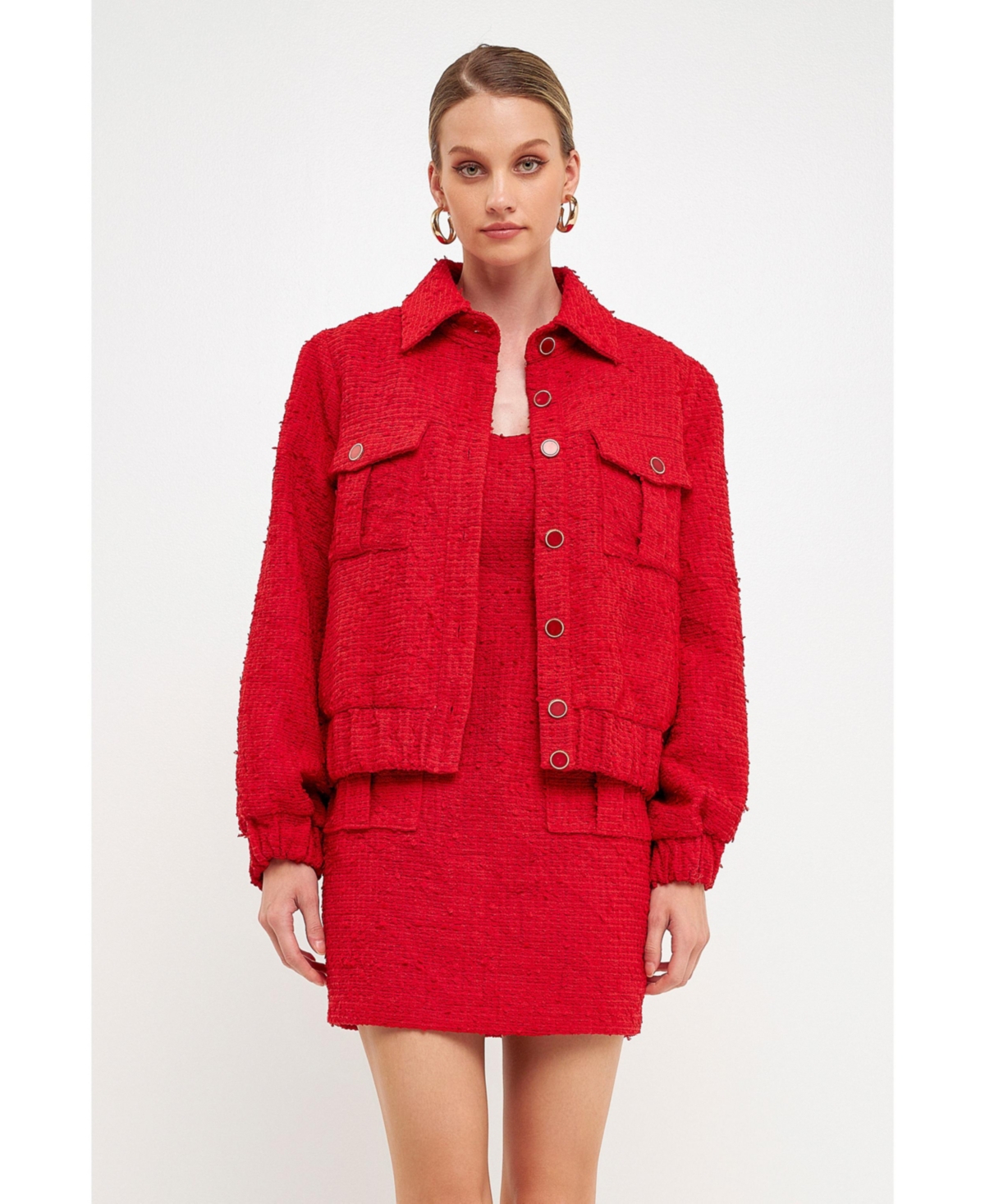 endless rose Women's Double Pocket Tweed Jacket