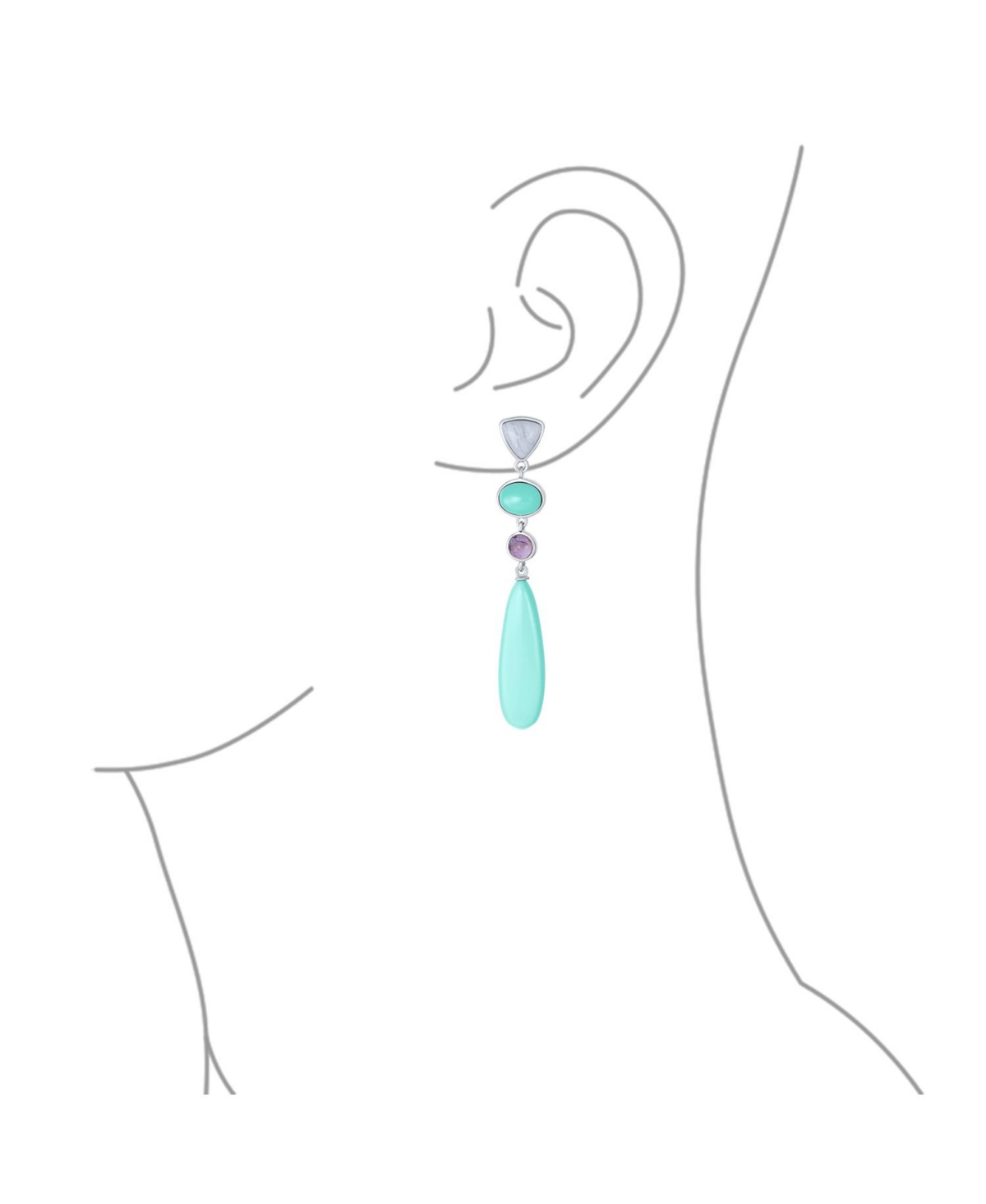 Bling Jewelry Unique Geometric Linear Long Round Triangle Elongated Oval Shape 4 Multi-Tier Summer Party Natural Turquoise Dangling Earrings For Women